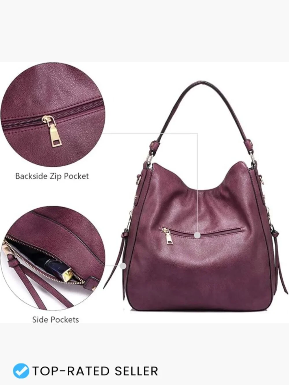 Faux Leather Hobo Crossbody Bag Large Capacity Retro Shoulder Tote Purse